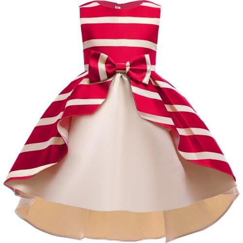 LZH Flower Girls Wedding Dress Christmas Costume New Childrens Evening Dress Kids Striped Bow Princess Dress For Girls Clothes