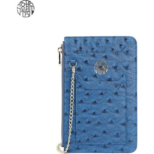 Zenos Ostrich Skin Long Wallet Purse Zipper Bag Lady Mini Phone Bag With Credit Card Holders Lady Handbags