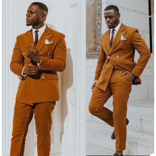 Double Breasted Mens Customized Wedding Tuxedos Peaked Lapel Groom Wear Dinner Prom Party Blazer (Jacket+Pants)