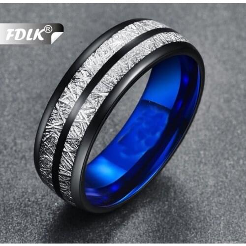 FDLK Wedding Band 8mm Width Men Women Rings Accessories Black Blue Stainless Steel Rings Couple Anillos Fashion Jewelry