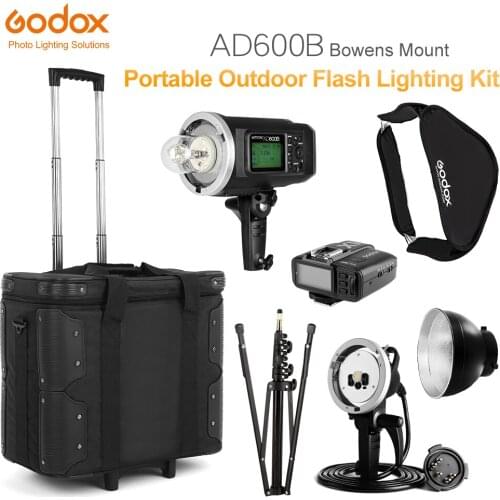 GODOX AD600B HSS TTL 2.4G Wireless Flash Light Speedlite,X1 Transmitter,AD-H600B Head,Draw-Bar Carry Bag,Light Stand