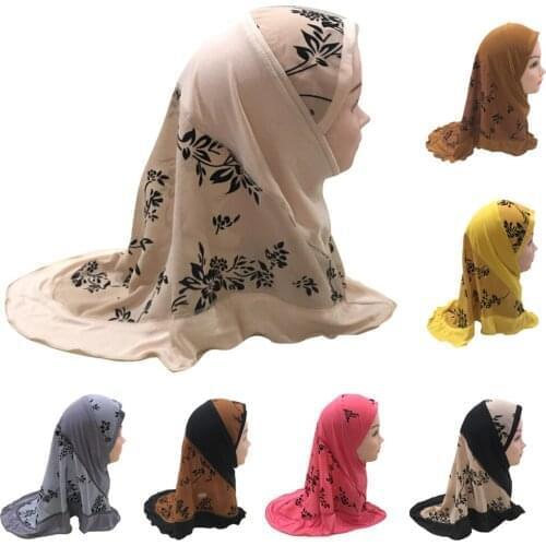 Kids Girls Hijab Hat Muslim Flower Turban Head Cover Islamic Headscarf Shawls One Piece Headwear Wrap Prayer Hijabs Amira Arab