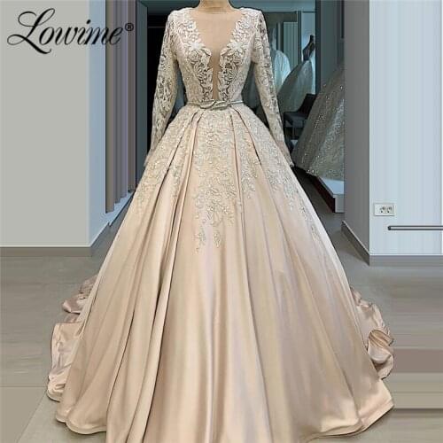 Illusion Applique Wedding Dresses 2020 A-Line Long Sleeves Princess Bridal Gowns Turkish Dubai Wedding Gowns Robe De Mariee