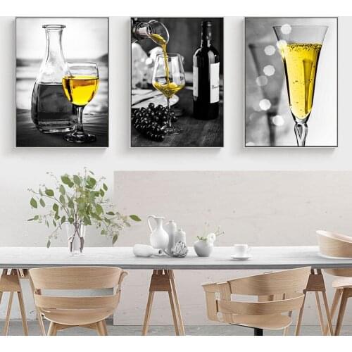 Yellow Champagne Picture Home Decor Nordic Canvas Painting Wall Art Print Wine Cup Poster Art Painting for Kitchen Living Room