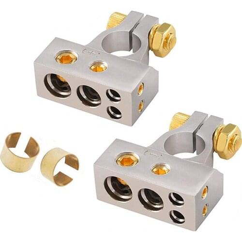Car Battery Terminal Connectors Kit Gold-plated Connector Adapter Set Bolt Holes Tinned Car Copper Cable Lug Battery Group Termi