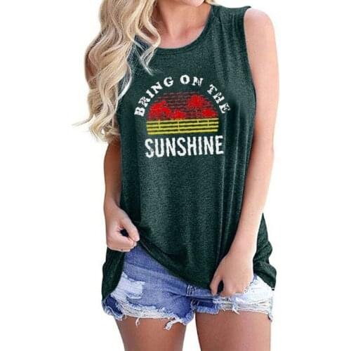 Summer Camisole Women Sleeveless Letter Coconut Tree Print Female Graphic Fashion Waistcoat Ladies Regular Vest O-Neck Tank Tops