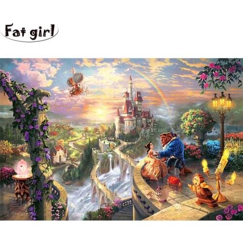 Cartoon anime 5D DIY Diamond Embroidery Beauty and the beast Handmade Gift diamond painting Picture Rhinestones Diamond Mosaic
