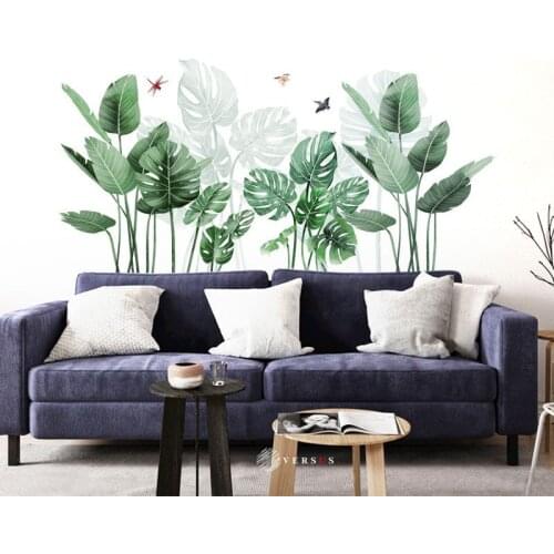 3d Fresh Green Grass Baseboard PVC Wall stickers Wall Decals Wall Decor Palm Leaves Mural for Living Room Bathroom Kitchen