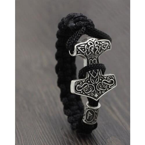 Norse Viking Odin Face Thor Mjolnir Hammer Amuletceltic Rune Knot Bracelet Vantage Silver