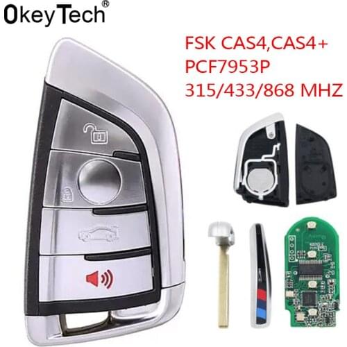 OkeyTech 4 Button 315mhz 433mhz 868MHZ Remote Car Key for BMW F CAS4 CAS4+ 5 7 Series X5 X6 2014 2015 2016 PCF7953P Insert Key