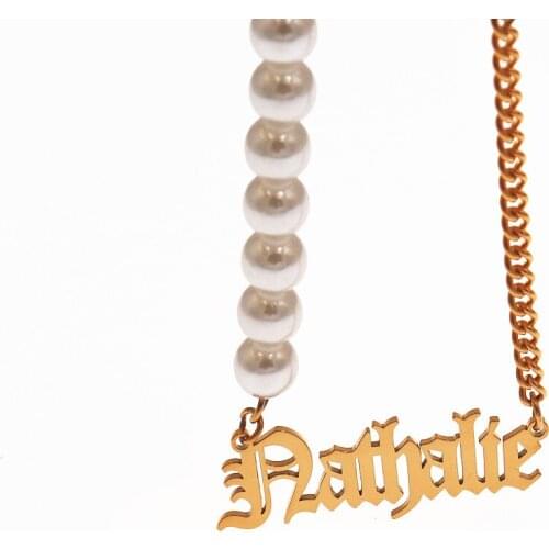 Personalized Letter Customized Name Necklace For Women And Girll Fashion Stainless Steel Pearl Necklaces Engagement jewelry