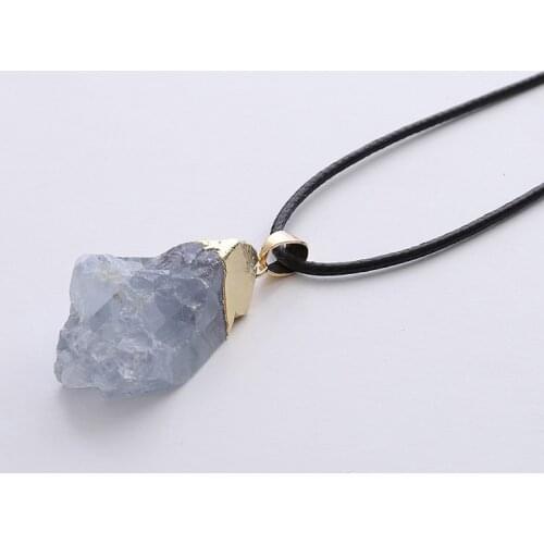 Blue crystal Druzy Quartz Natural Stone Irregular Geode Stone Gold Color Raw Stone Pendant Necklace For Women Quartz Necklace
