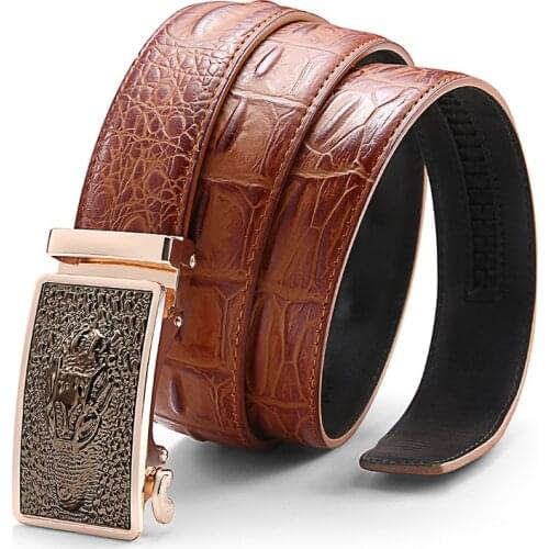 2021 Crocodile Leather Automatic Buckle Black Belt Cow Leather Belt Crocodile-print High-grade Fashion Personality Business Belt
