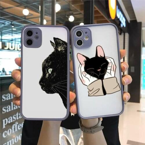 Cat cute cartoon animal luxury shell Phone Cases funda matte transparent For iphone 7 8 11 12 plus mini x xs xr pro max cover