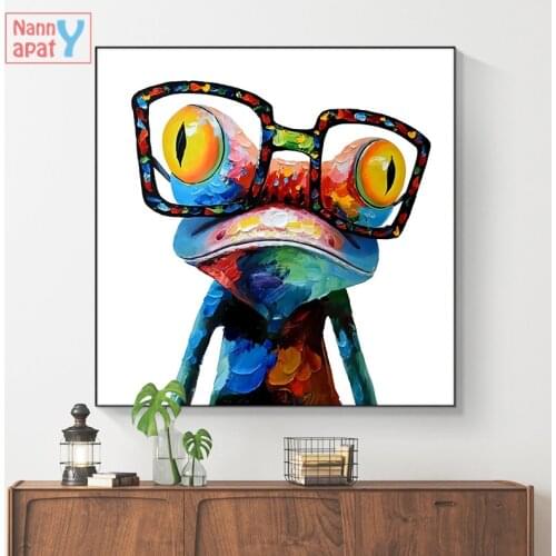 Modern Canvas Painting Frog with Glasses Creative Picture Animals Wall Posters and Prints for Living Room Nordic Home Decoration