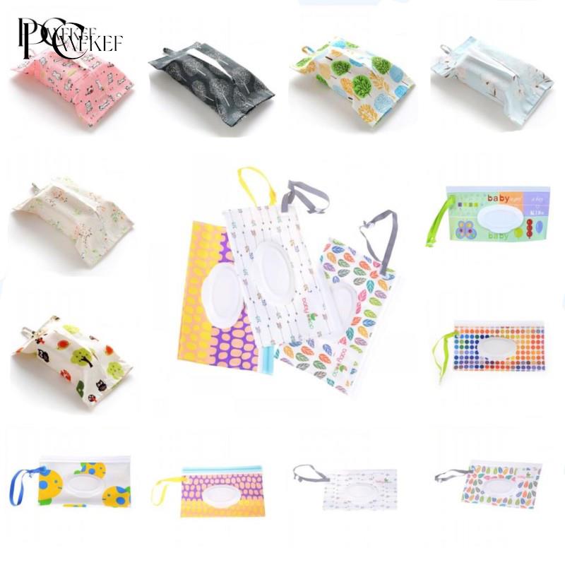 1PC Portable Cartoon Baby Kids Wet Wipes Clutch Carrying Bag Wet Paper Tissue Container Dispenser Snap-strap Pouch Light Weight