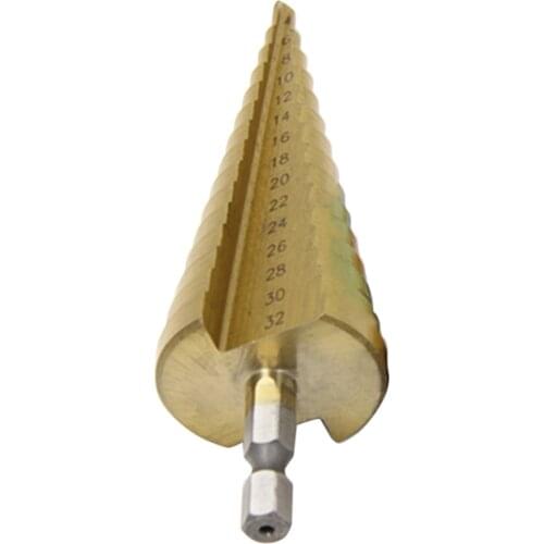1Pc 4-32mm HSS Titanium Hex Shank Step Cone Center Drill Bit Hole Saw Cutter Tool For Woodworking