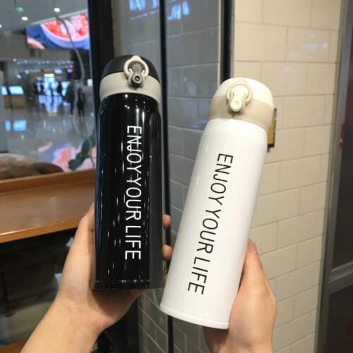 500ml Thermos Bottle Vacuum Flask Car Leakproof Stainless Steel Water Bottle Big Capacity Travel Insulated Bounce Cover Cup