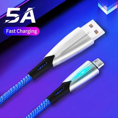 5A Micro LED USB Cable 0.5/1m /2m For Xiaomi Samsung Huawei Android Mobile Phone Charger Fast Charging Microusb Data Cord Charge