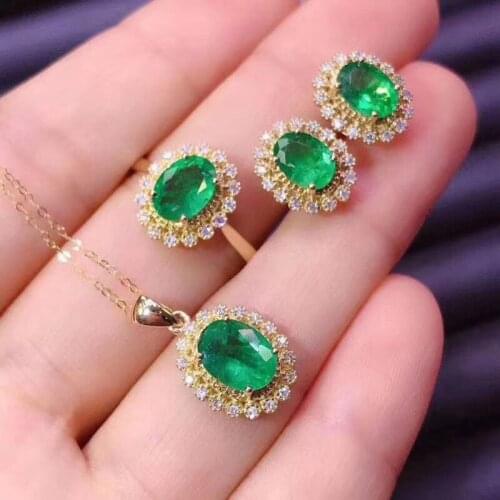 Classic Oval Cuted S925 Silver Natural Emerald Jewelry Sets For Women Party Engagement Fine Jewelry Real Green Emerald Gemstones