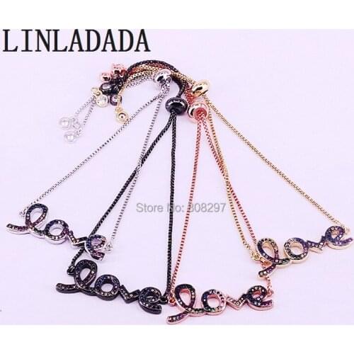 6Pcs Trendy Rainbow CZ Zirconia English Letter Charm Bracelet Womens Adjustable Chain Bracelets Jewelry Gift