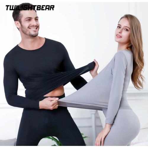 Winter Thin Thermal Underwear Men Women High Elastic Underwear Suit Warm Lovers Seamless Underwear Set Long Johns 3XL KH350