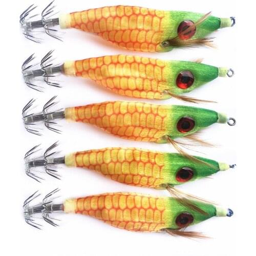 10PCS 9G/10CM Squid Jig Fishing Lure Wood Shrimp Bait Squid Cuttlefish Jigs Lures Spinnerbait Squid jig Hook