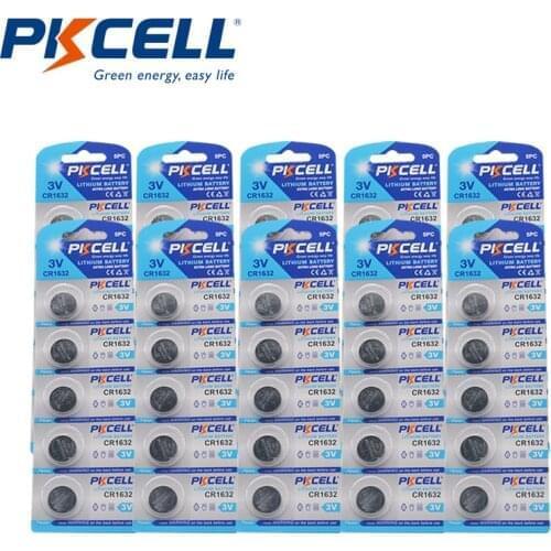 1000Pcs Pkcell 3V Button Cell Coin Battery CR1632 BR1632 ECR1632 lithium batteriesfor Watch Calculator
