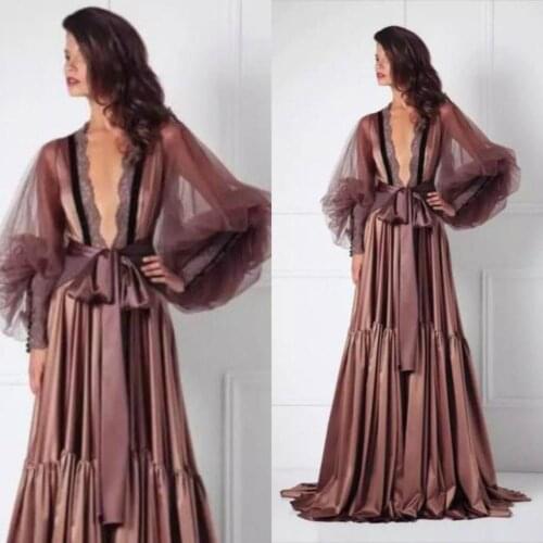 2020 Long Sleeves Night Robe Custom Made Floor Length Sexy Bathrobes Women Sleepwear Celebrity Dress