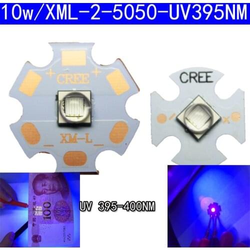 5PCS Epileds 5050 XML XML2 T6 10W UV Purple 395nm 400nm Led Emitter Lamp Light 3.4-3.8V 2800mA With 16MM 20MM PCB Board