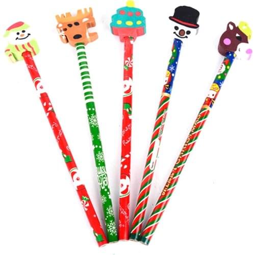 5PCS Cartoon Pencil With Eraser Colorful Novelty Christmas Gift Colorful Children Pencil