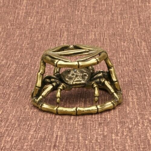 Antique Brass Bamboo Leaves Crab Figurines Miniatures Creative Tea Pet Copper Ornaments Home Decor Office Pen Holder Decoration