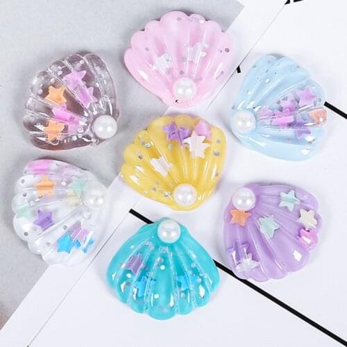 20pcs Glitter Ocean Pearl Shell Resin Miniatures DIY Craft Arts Home Decoration Accessories Phone Shell Patch Arts Materials