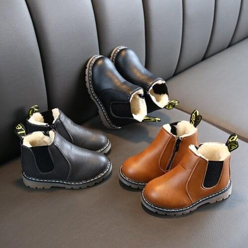 Childrens boots 2021 winter new leather boots baby boots girls short boots boys Martin boots fashion snow boots