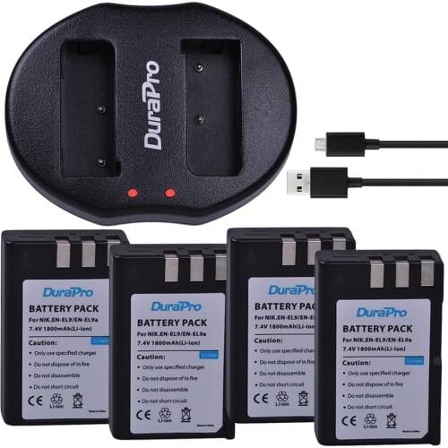 DuraPro 4x 1800mAh EN-EL9 EN EL9 EN-EL9a Camera Li-ion Battery + USB Charger Replacement For Nikon D40 D40X D60 D3000 D5000