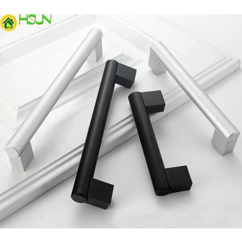 Door Pull Handle Silver Balck Aluminum Furniture Cabinet Drawer Kitchen Cupboard Wardrobe Dresser Closet House Hardware Handle