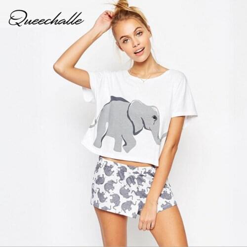 Queechalle European style women t shirt Summer White Female Crop Tops Elephant print casual t-shirt for women Female Cotton tee