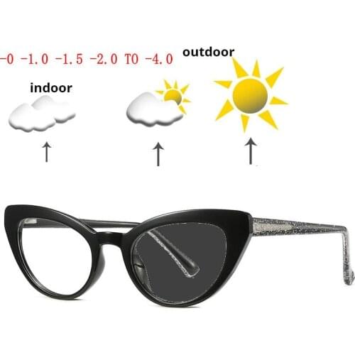 Photochromic Glasses Black Cat Chameleon Transition UV Eyeglasses Women Frame Custom Prescription Myopia Minus New Sunglasses NX