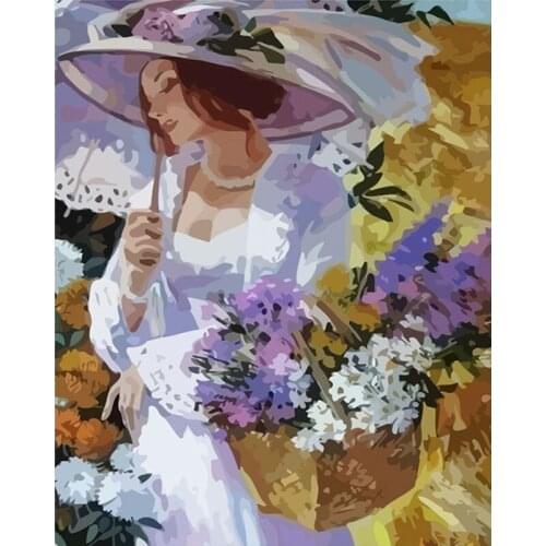 Painting By Numbers Umbrellas Girl Figure DIY Coloring By Numbers HandPainted Kits Modern Scenery Home Decoration Frame 60x75cm