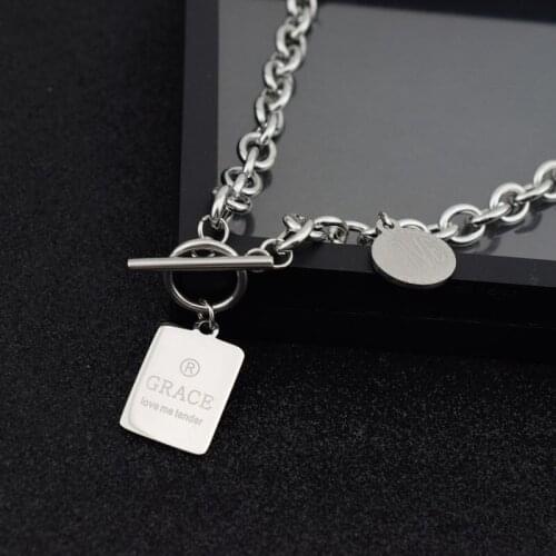 Classic Carve Forever Love Rectang Pendant Necklace For Women Titanium Steel Woman Men Necklace Jewelry Collar Lover Gift