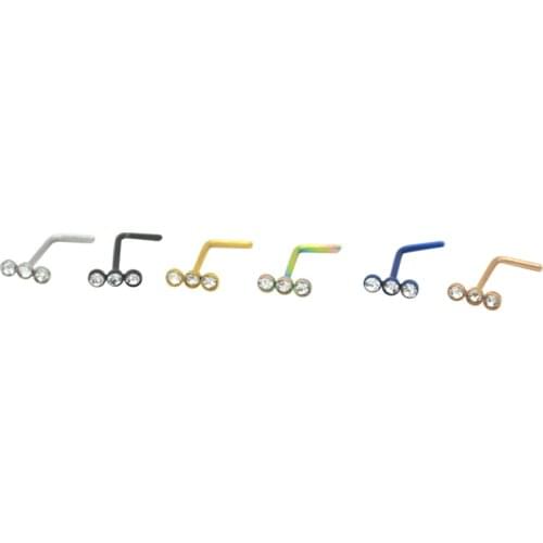 100pcs Crystal 3 Gem Nose Ring L Shape 316L Surgical Steel Studs Piercings Nostril Body Jewelry 20G