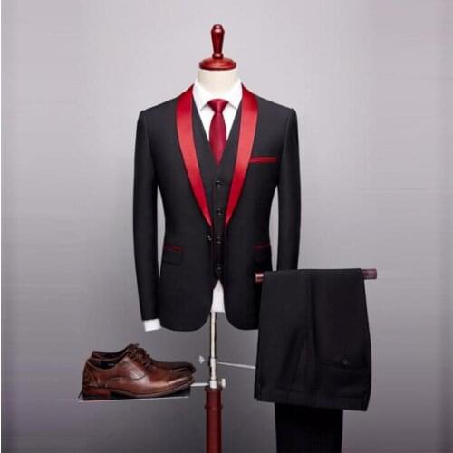 Korean Bridegroom Wedding Banquet Formal Wear Suit Three-piece Single-breasted Blazer Vest Trousers Suit