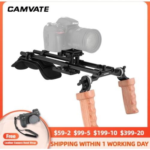 CAMVATE Pro Shoulder Mount Rig With Manfrotto QR Plate & Dual Wooden HandGrips Rosette Connection For DSLR Camera/ DV Camcorder