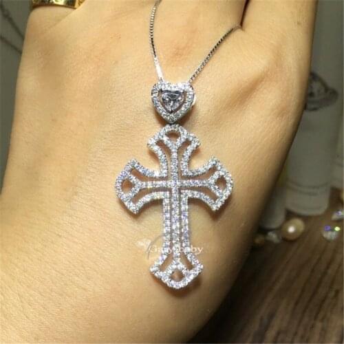 Lovers Heart 14K White Gold Diamond cz Cross Pendant 925 Sterling Silver Party Wedding Pendants Necklace For Women men Jewelry