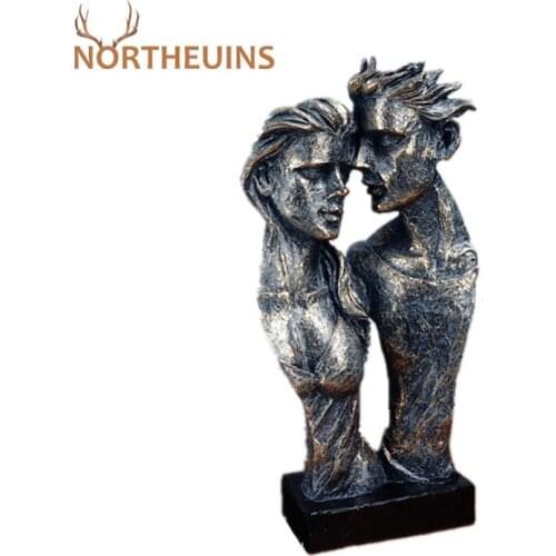 NORTHEUINS Resin Couple Bust Mask Statue Creative Retro Abstract Lover Figurine For Interior Home Living Room Wedding Decor Gift