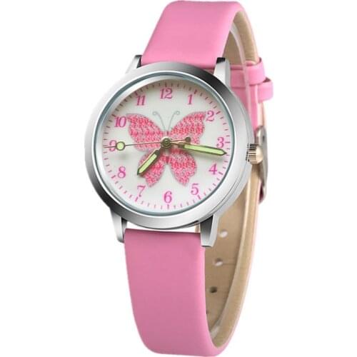 Cute Pink Butterfly Cartoon Child Watch Little Girl Birthday Gift Clock Blue Boy Sports Quartz Clock Leather Watch relojes