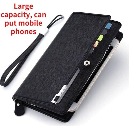 2021 Fashion Mens Long Wallet Multi-card Black Coffee Wallet Handbag Business Zipper Bag Large Capacity Mobile Phone Bag Purse