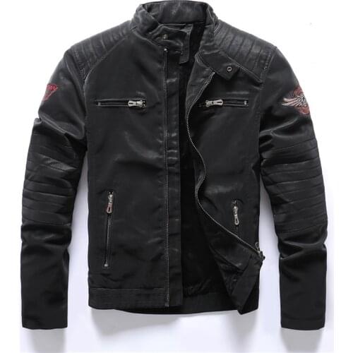 2021 Autumn Winter Mens Leather Jacket Casual Fashion Stand Collar Motorcycle Jacket Luxury Skull Embroidery PU Leather Coats