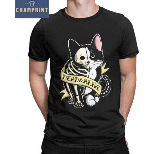 Men T-Shirts Schrodingers Cat Tattoo Casual 100% Cotton Tees Short Sleeve T Shirt Round Collar Clothes New Arrival