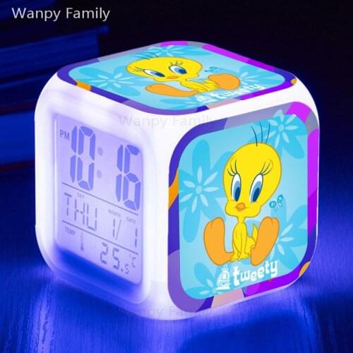2021 New Very Lovely Tweety Alarm Clock 7 Color Glowing Multifunctio LED Alarm Clock For Kids Birthday Gift Present